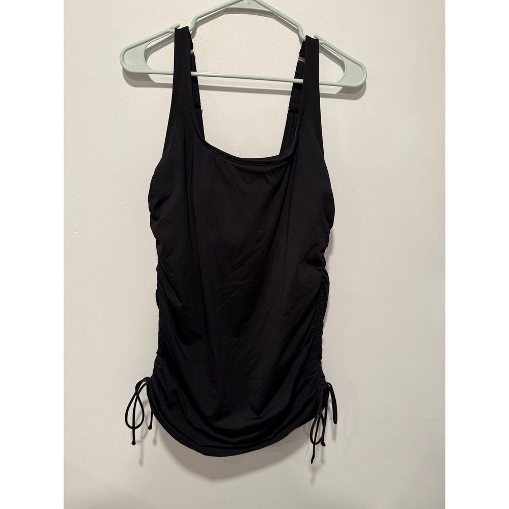 Lands End Black Swim Dress One Piece Adjustable Shirred Sides Sewn In Cups 12 D